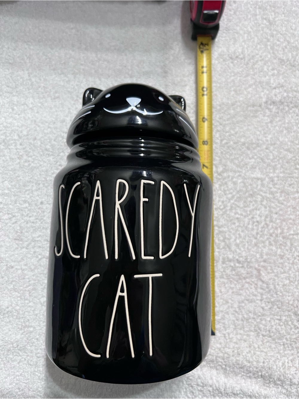Rae Dunn SCAREDY CAT Halloween Treat Jar Canister Black Cat Lid Artisan